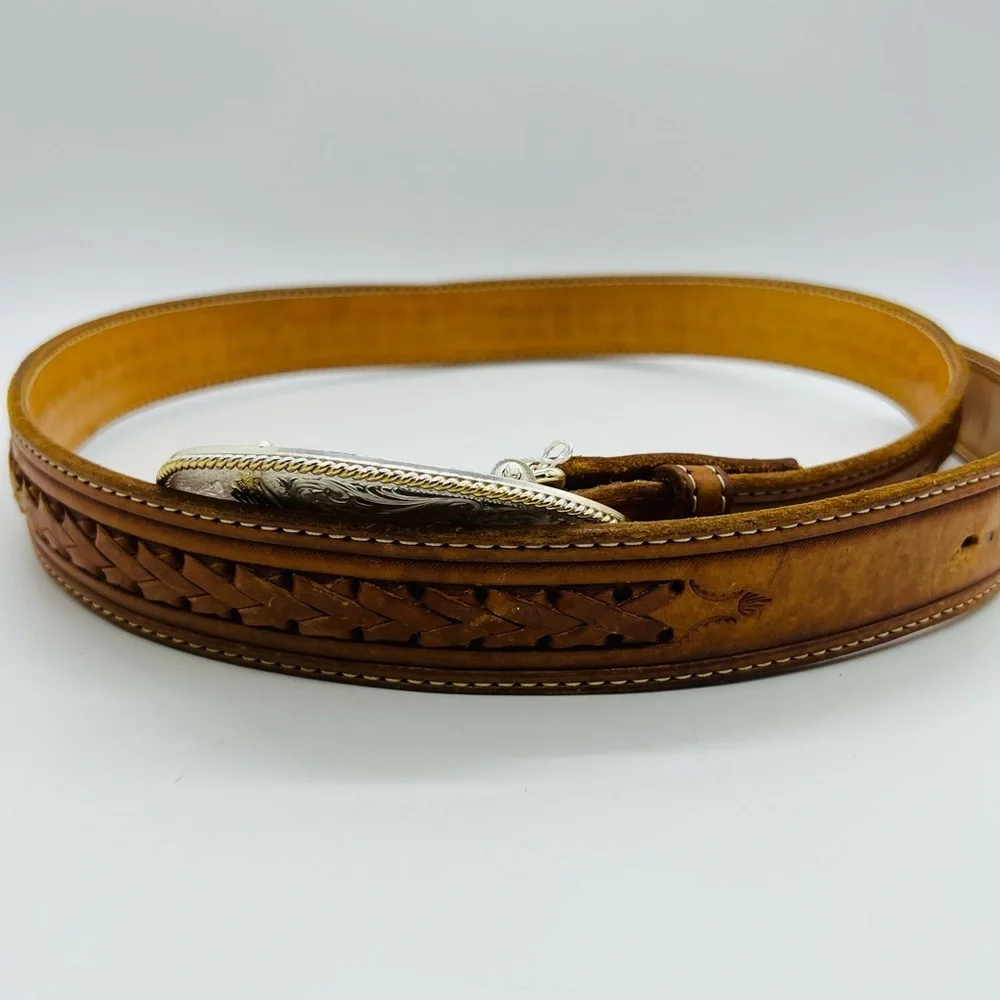 Montana Silversmiths Silver & Gold Eagle Buckle And Tan Leather Belt